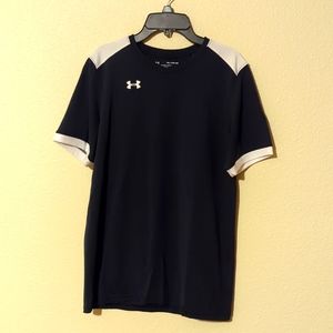 Boy's Under Armour Athletic Shirt. Size XL.  Navy Blue and White.